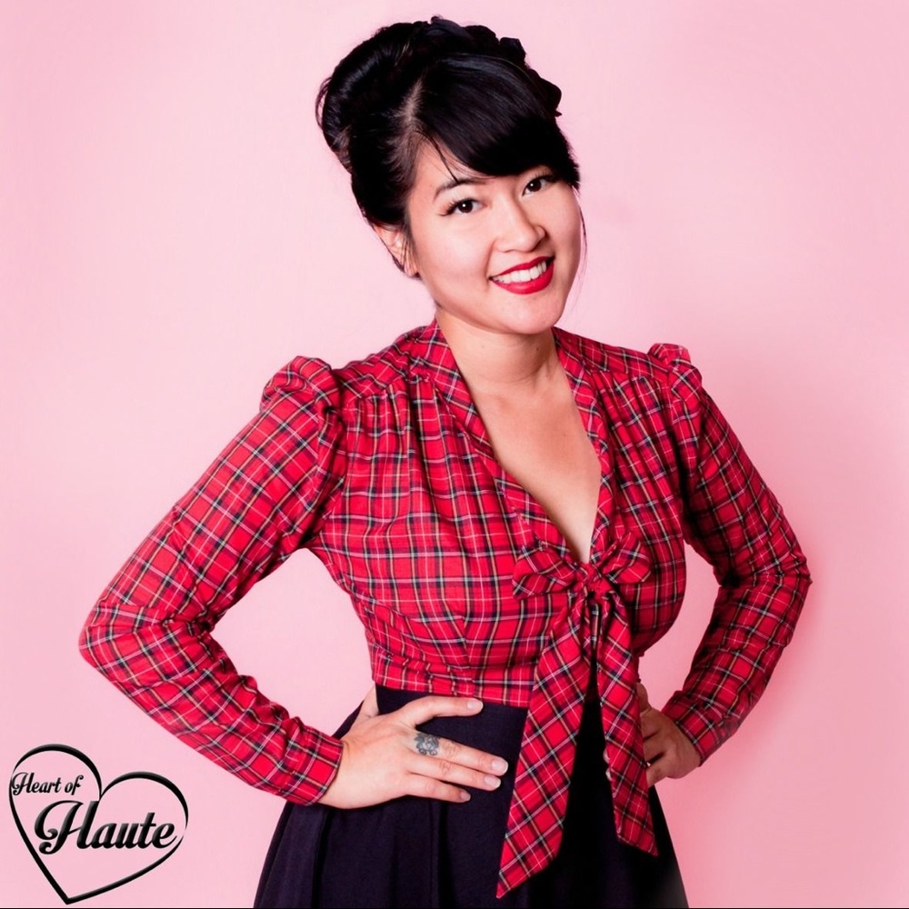 Heart of Haute red plaid Elsa blouse xs